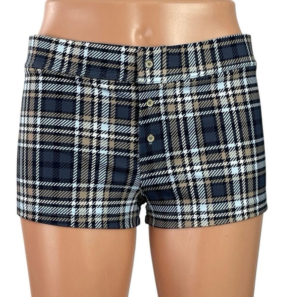 My Mum Made It On the Go Early Tide Plaid Check Micro Hipster Summer Shorts Sz S
